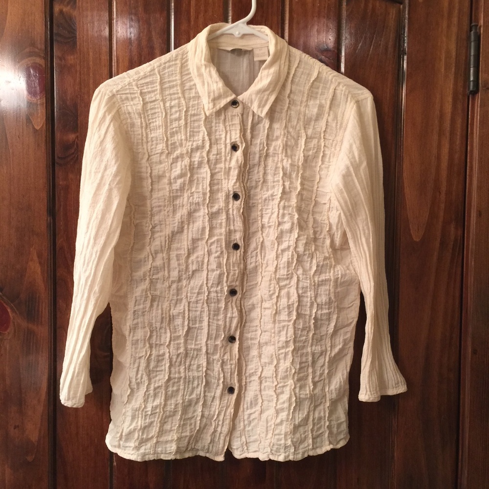 J Jill Textured Shirt 3/4 sleeve Cream JJill Top